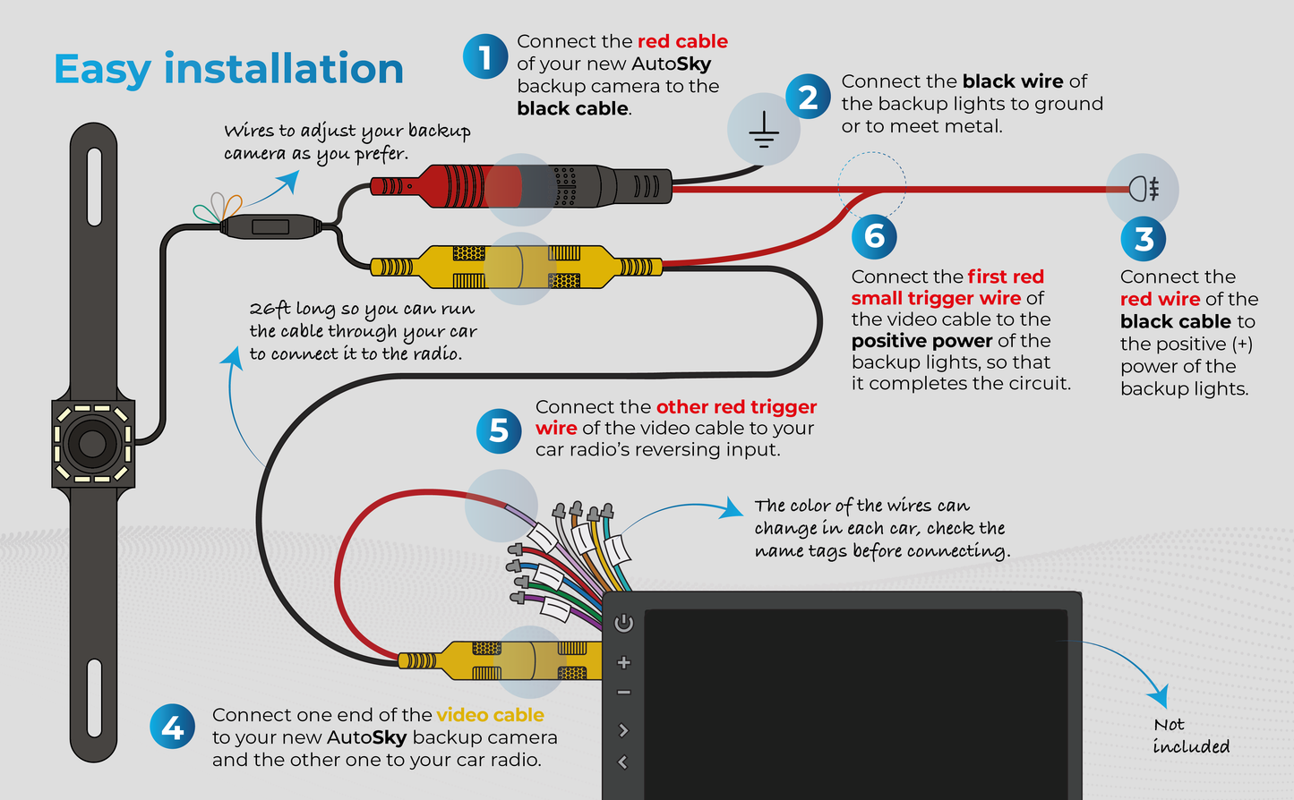 easy installation AutoSky HD 12 LED License Plate Back up Camera