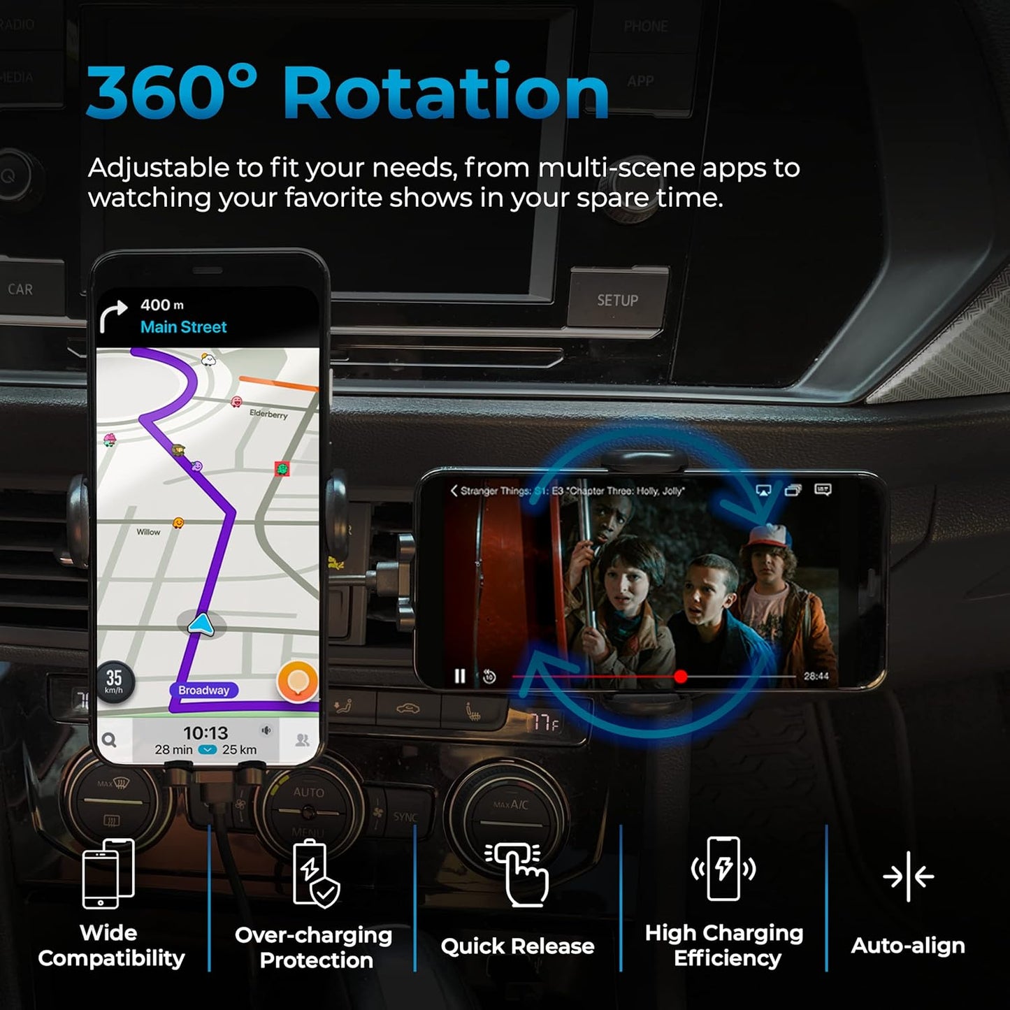AutoSky Wireless Cellphone Car Charger, New Electronic Smartphone Car Phone Holder Charger, 360 Air Vent Adjustable, Auto-Clamping, Wireless Car Charger Mount for iPhone 15/14/13/12/11/Pro Max/Samsung Phones Charging Device Mobile AWC-101