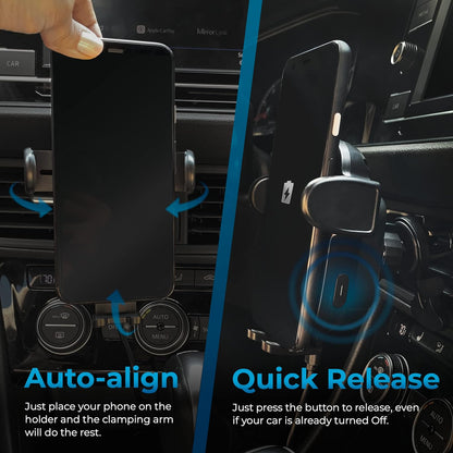 AutoSky Wireless Cellphone Car Charger, New Electronic Smartphone Car Phone Holder Charger, 360 Air Vent Adjustable, Auto-Clamping, Wireless Car Charger Mount for iPhone 15/14/13/12/11/Pro Max/Samsung Phones Charging Device Mobile AWC-101