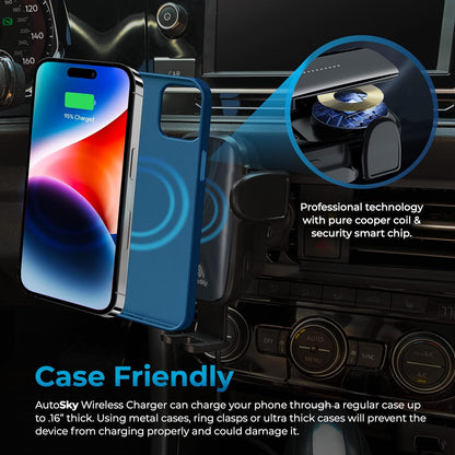 AutoSky Wireless Cellphone Car Charger, New Electronic Smartphone Car Phone Holder Charger, 360 Air Vent Adjustable, Auto-Clamping, Wireless Car Charger Mount for iPhone 15/14/13/12/11/Pro Max/Samsung Phones Charging Device Mobile AWC-101