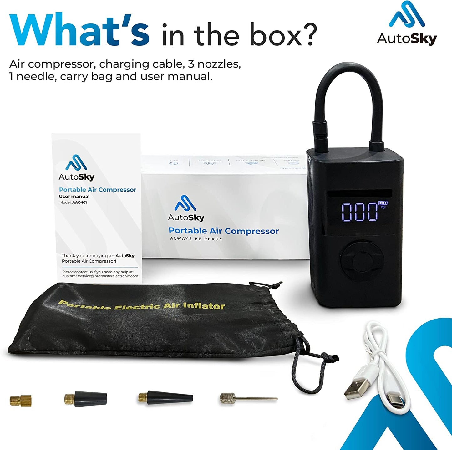 Portable Car Tire Inflator by AutoSky - Efficient Air Compressor