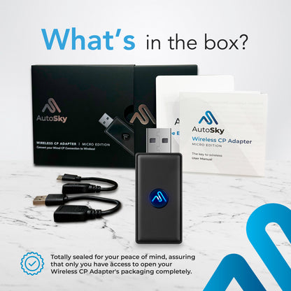 AutoSky Wireless Carplay Adapter - Converts Wired to Wireless Carplay Dongle Plug & Play - Fit Cars 2015 or Newer with Factory Wired CarPlay - Micro Edition Black Matt