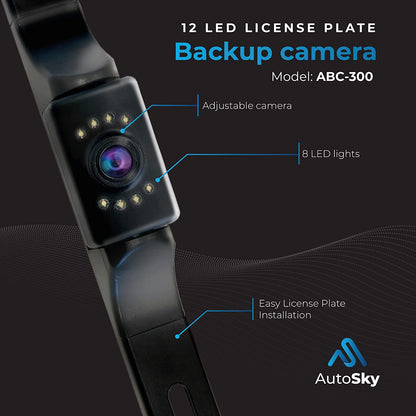 backup camera AutoSky Newest HD Back up Camera, 8 LED License Plate Reverse Camera