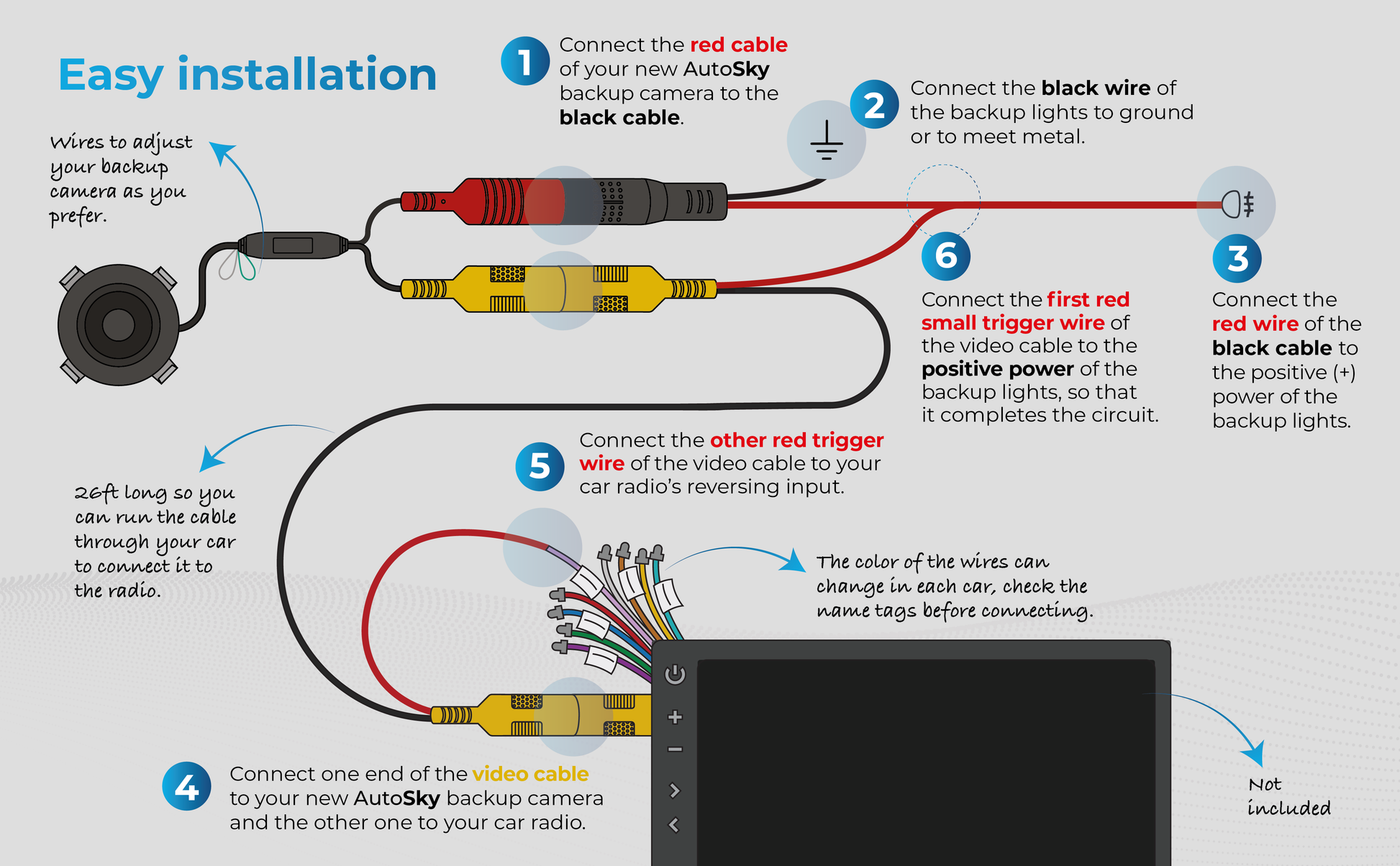 easy installation AutoSky HD Back up Camera - Flush or Butterfly Mount - Wide View Angle Universal