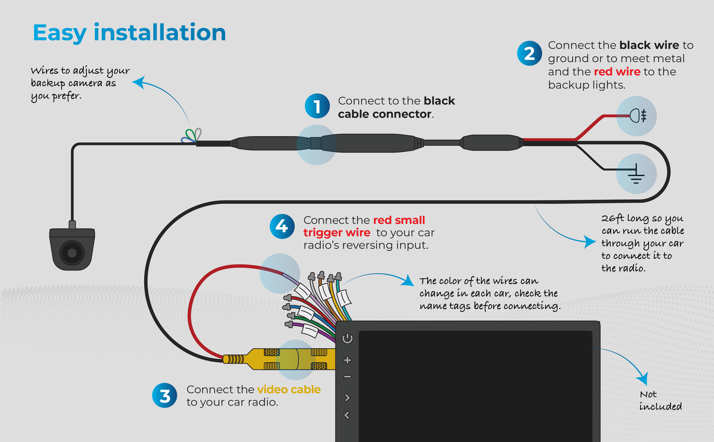 easy installation AutoSky HD Back up Camera - Metal OEM Style housing, Waterproof, Night Vision and Ultra Wide Angle