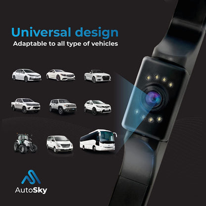 universal design AutoSky Newest HD Back up Camera, 8 LED License Plate Reverse Camera